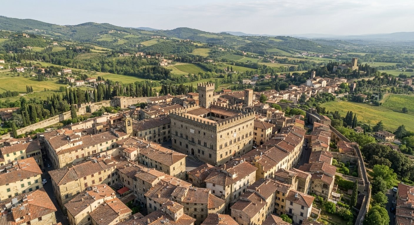Veduta aerea di Scarperia con il Palazzo dei Vicari